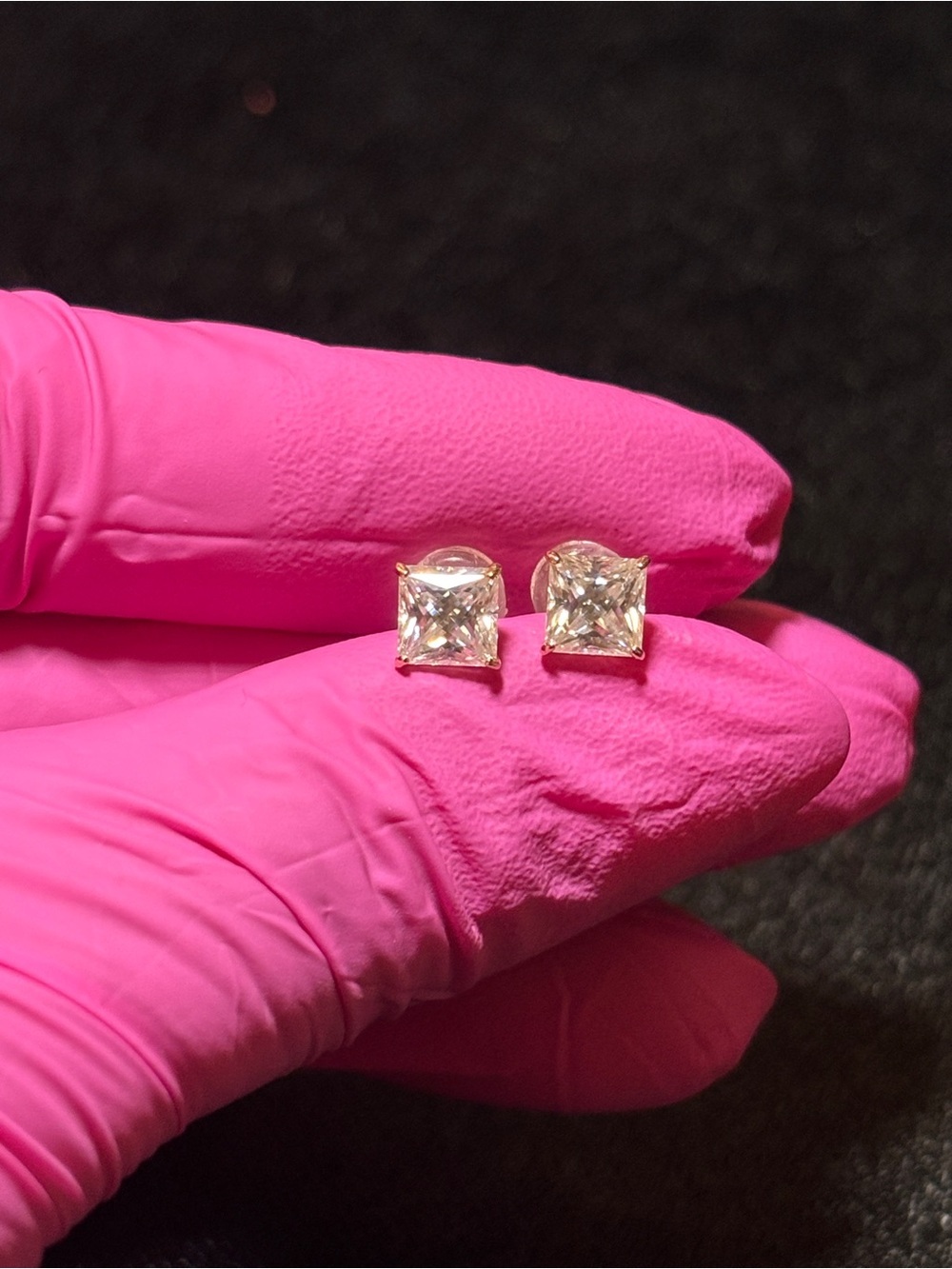 10k Real Gold 1.2ct. VVS1 Moissanite Princess-Cut Stud Earrings - Picture 5 of 17
